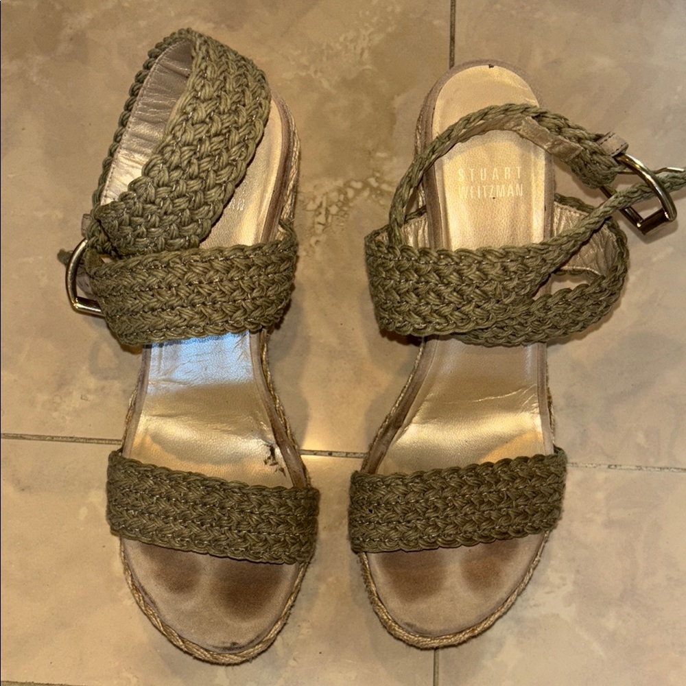 Stuart Weitzman Green Espadrille Sandals with Woven Straps